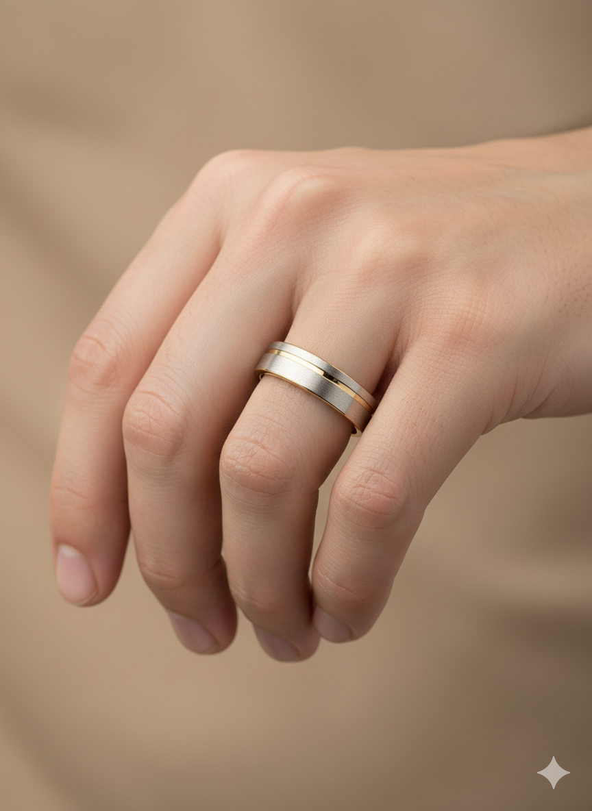 Men’s Silver Gold Lined Band Ring