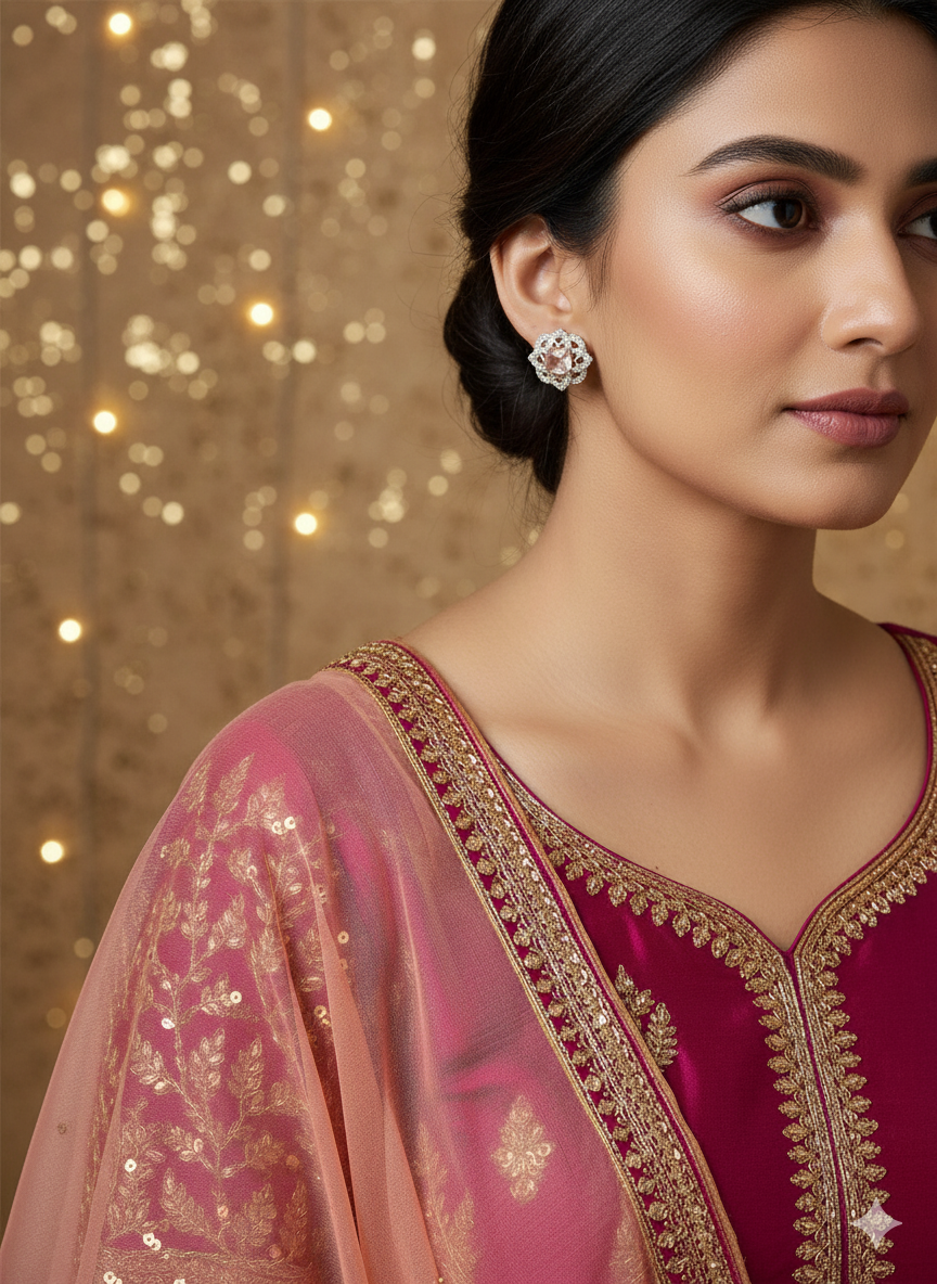 Elegant Floral Crystal Pendant Necklace & Earring Set