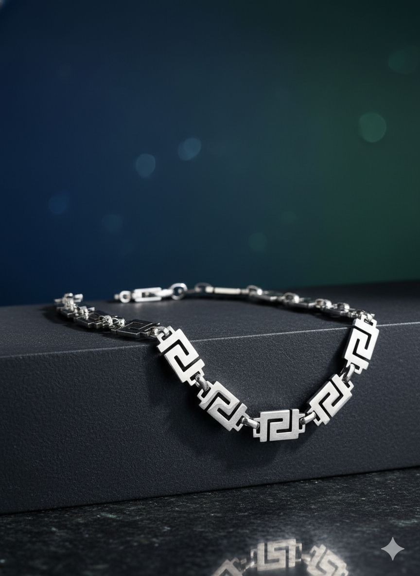 Men's Greek Key Stainless Steel Necklace