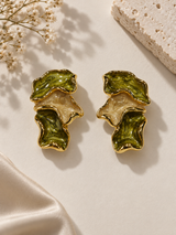 Olive Drift Earrings in Green and Gold Tone