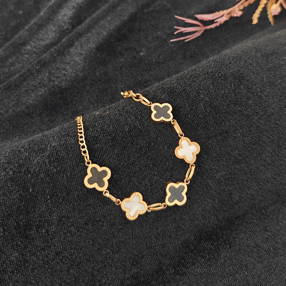 Rose Gold black and white crystal clover bracelet - Aura Bling
