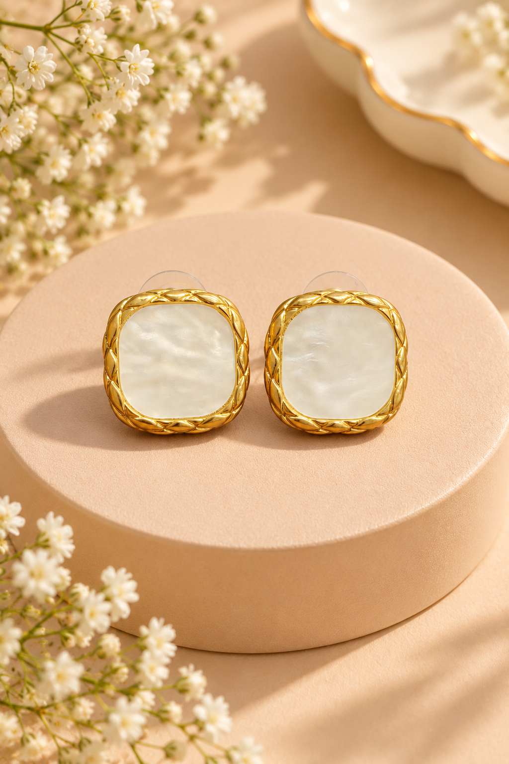 Ivory Frame Studs in Gold Tone
