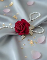 Red Rose Crystal Leaf Brooch in Resin