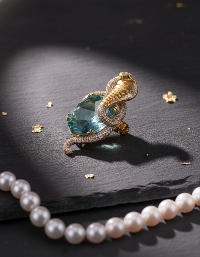 Royal Serpent Aqua Statement Brooch