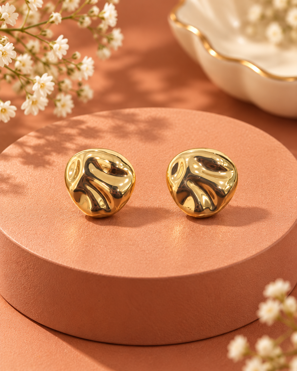 Liquid Gold Studs in Gold Tone