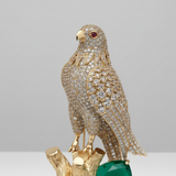 Falcon Gem Brooch in Green and Gold Tone - Product View