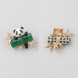 Panda Twig Brooch in Gold Tone - Front and Back View