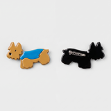 Snuggle Pup Brooch in Blue and Yellow - Front and Back View