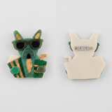 Snack & Shades Brooch in Green - Front and Back View