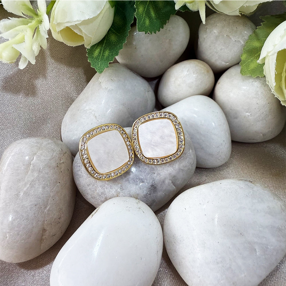 18K Gold Plated Modern Square Diamond Studded Earring