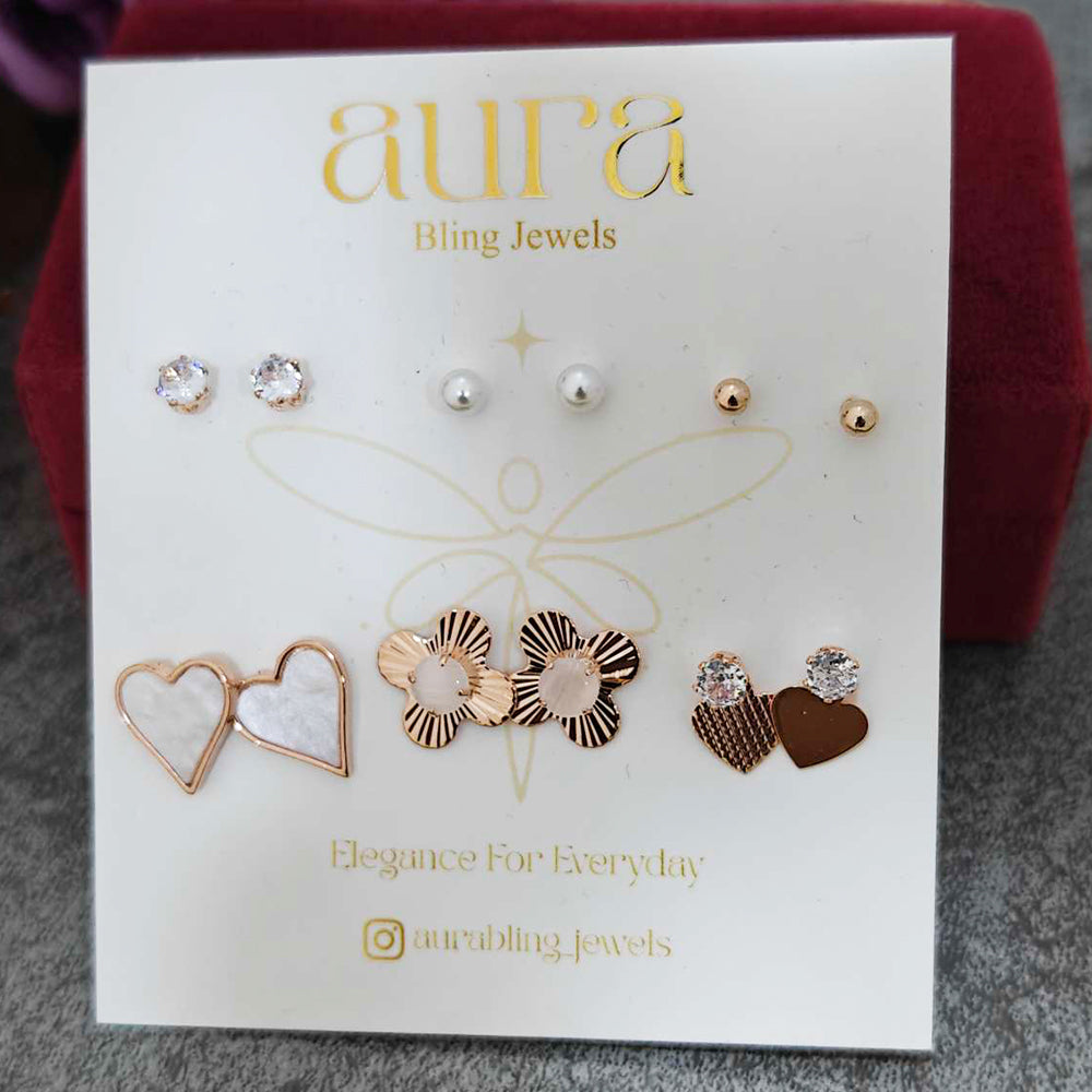 Rose Gold Plated Various Shape Earrings Combo