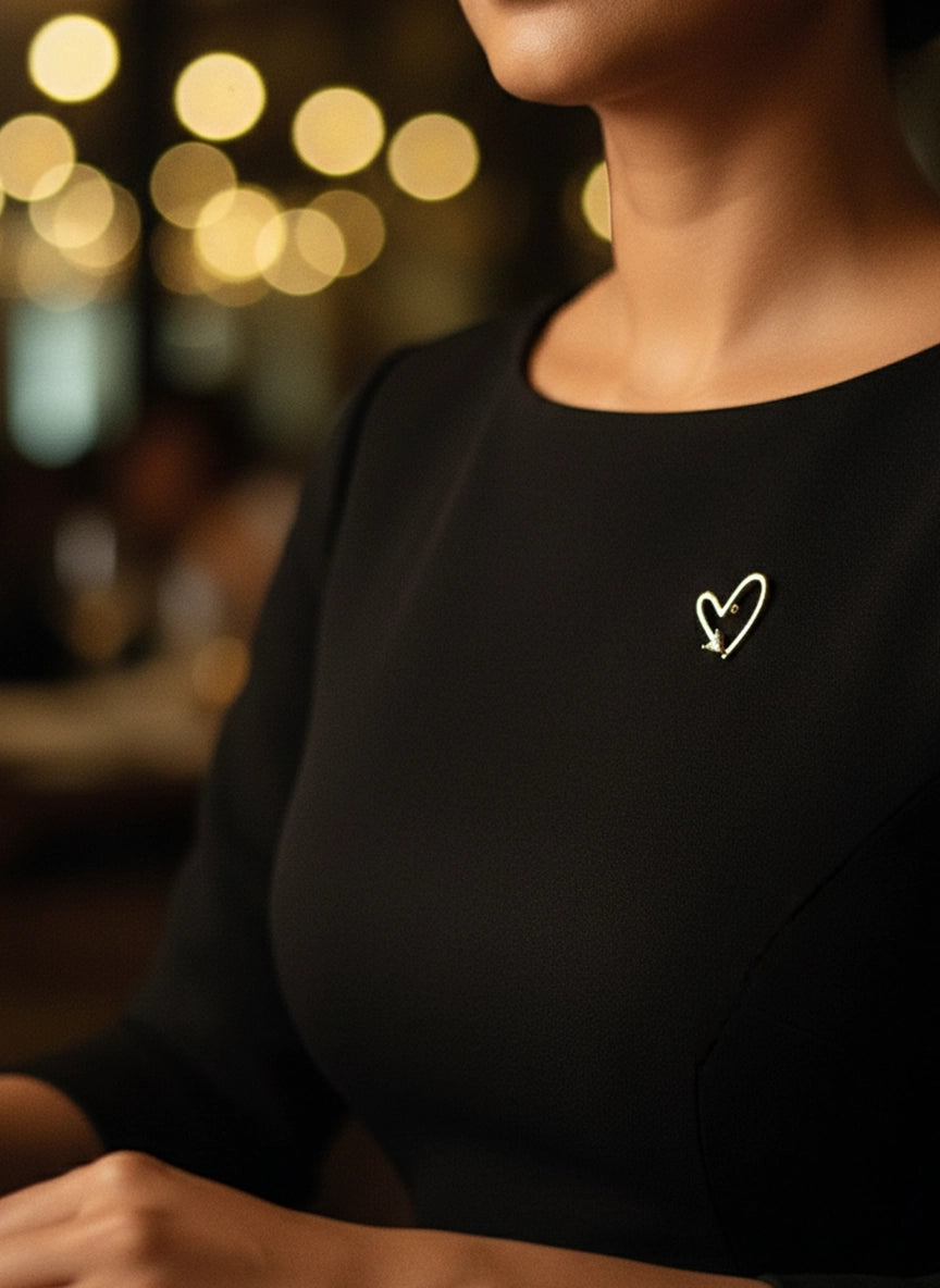 Open Heart Brooch with Triangle Stone Accent