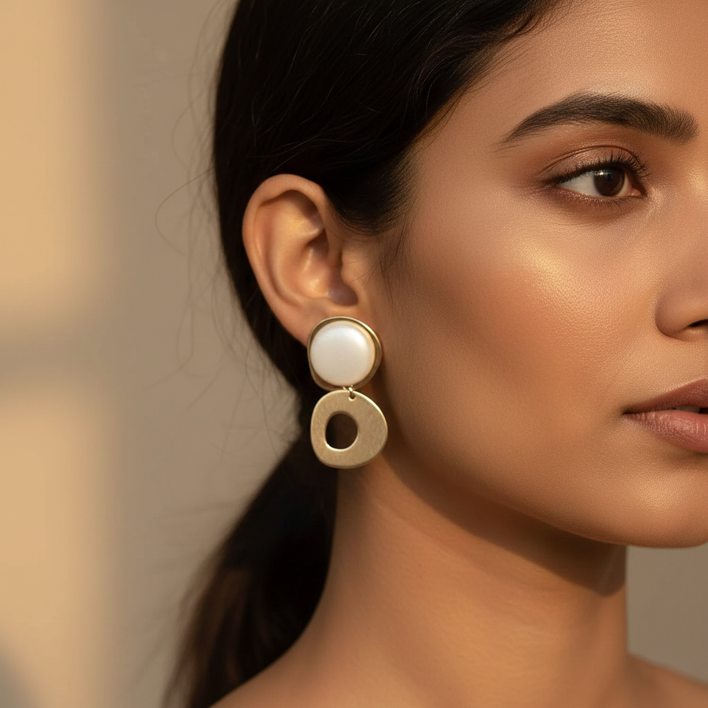 18K Gold Plated Double layer Earrings with pearl