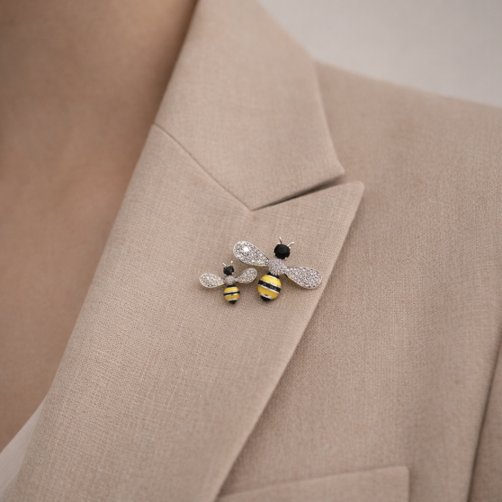 Twin Silver Bee Brooch