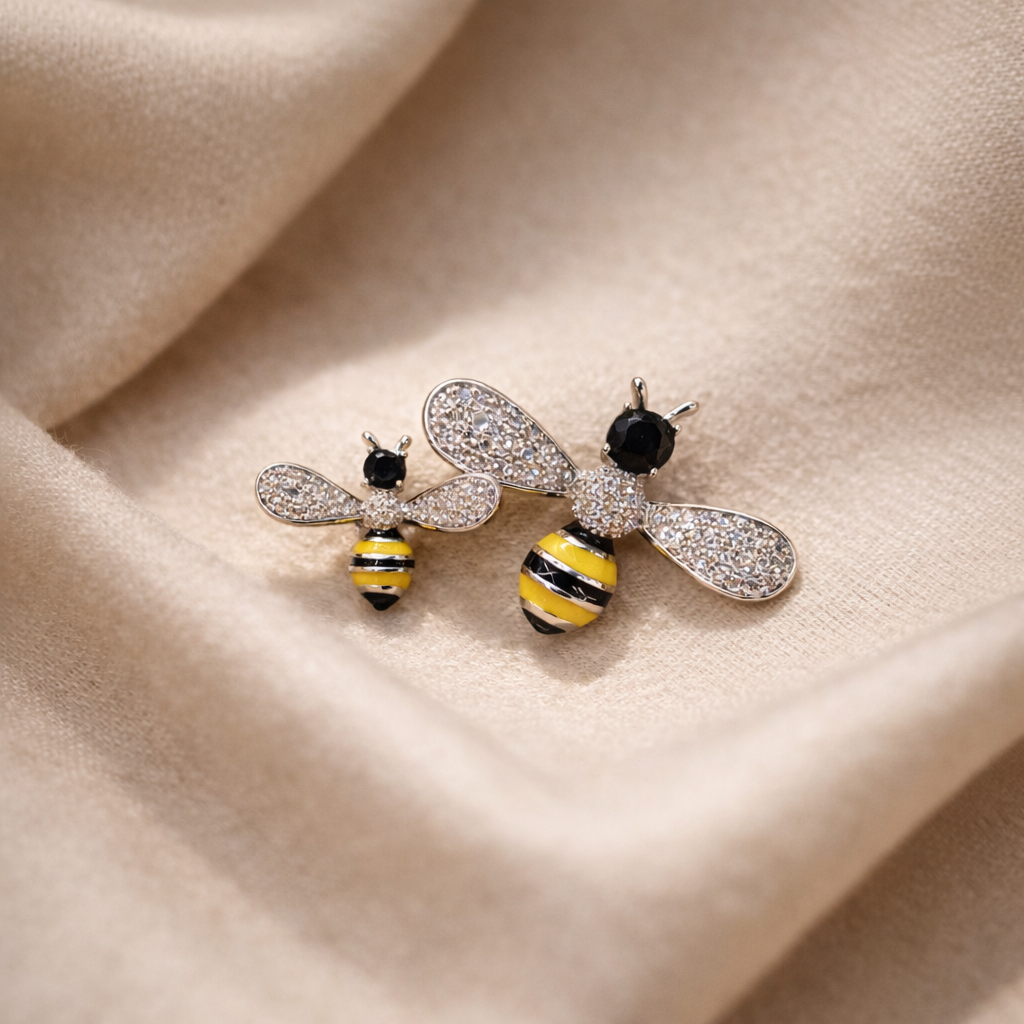 Twin Silver Bee Brooch