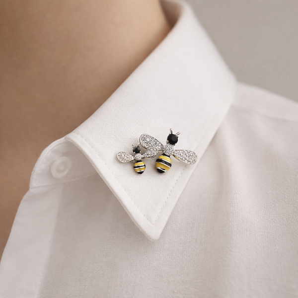 Twin Silver Bee Brooch