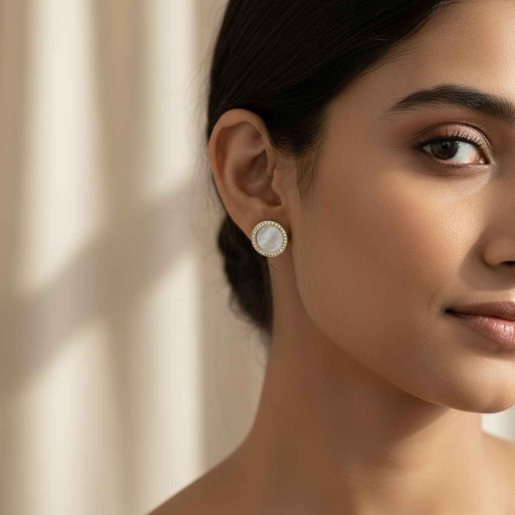 18K Gold Plated Round Mother of Pearls Earrings