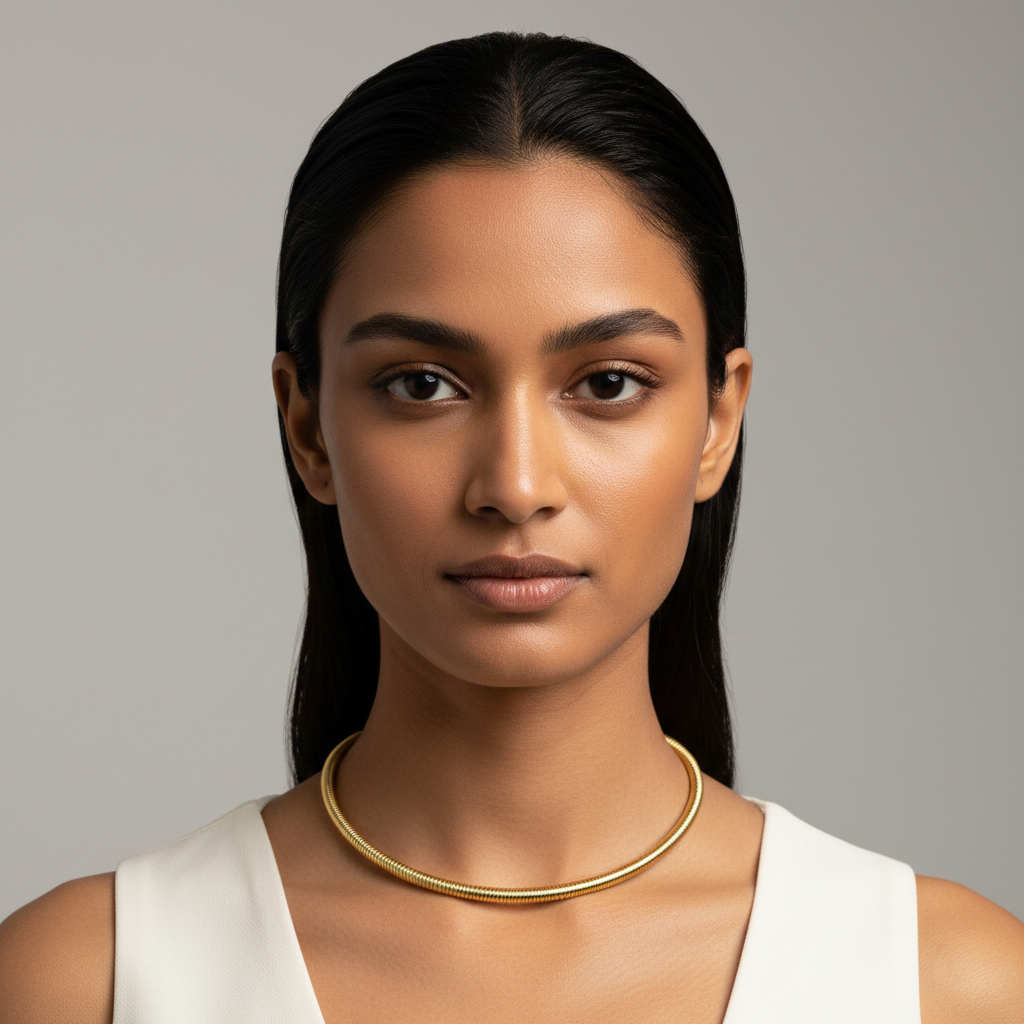 18K Gold Plated Stiff Chunky Necklace