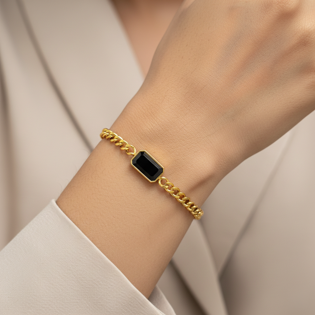 18k Gold plated black charm bracelet