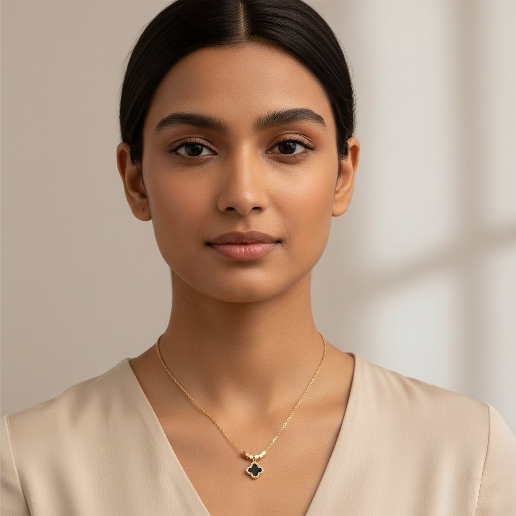 Rose Gold Black Clover Charm Necklace