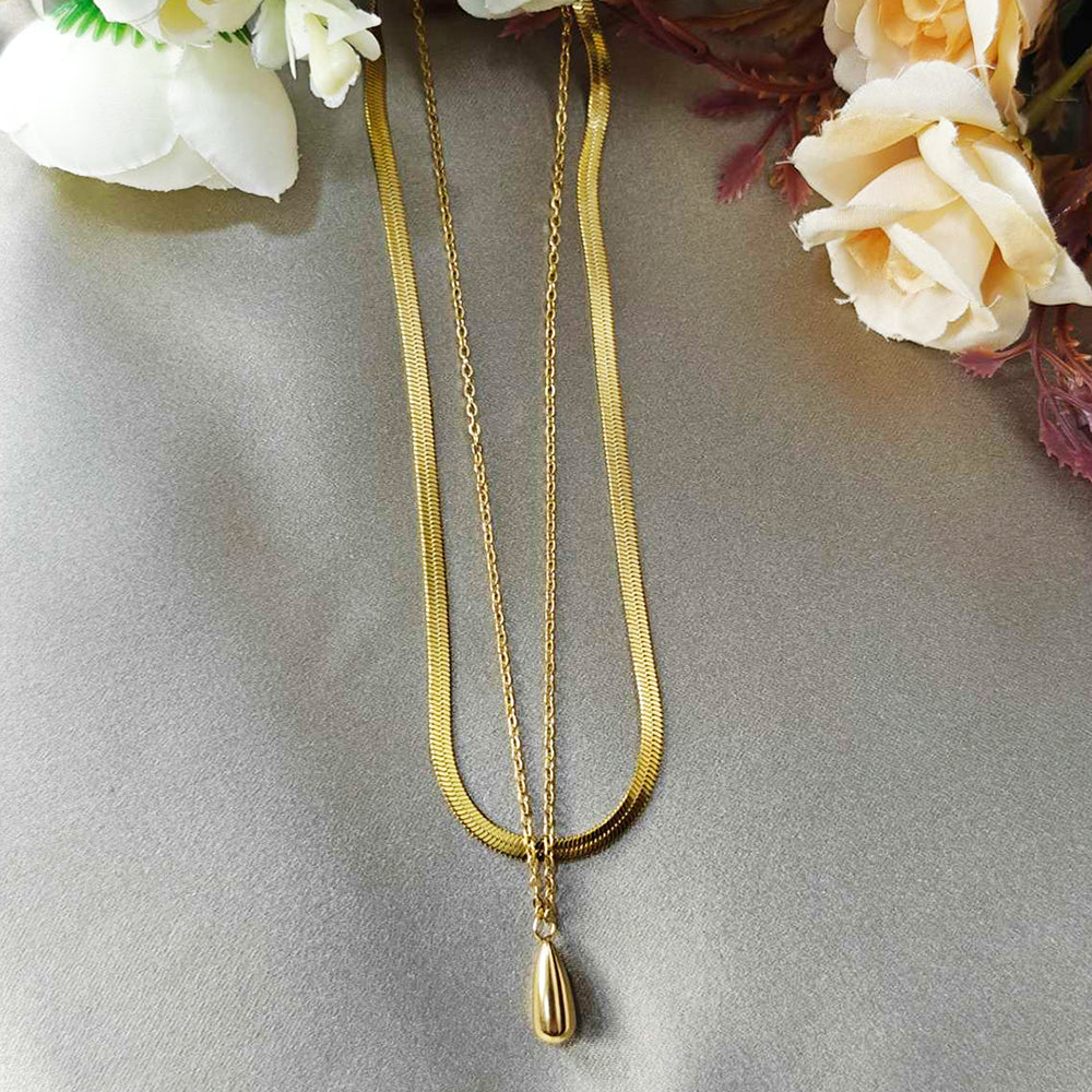 18K Gold Plated Double Layer Drop Pendant Necklace