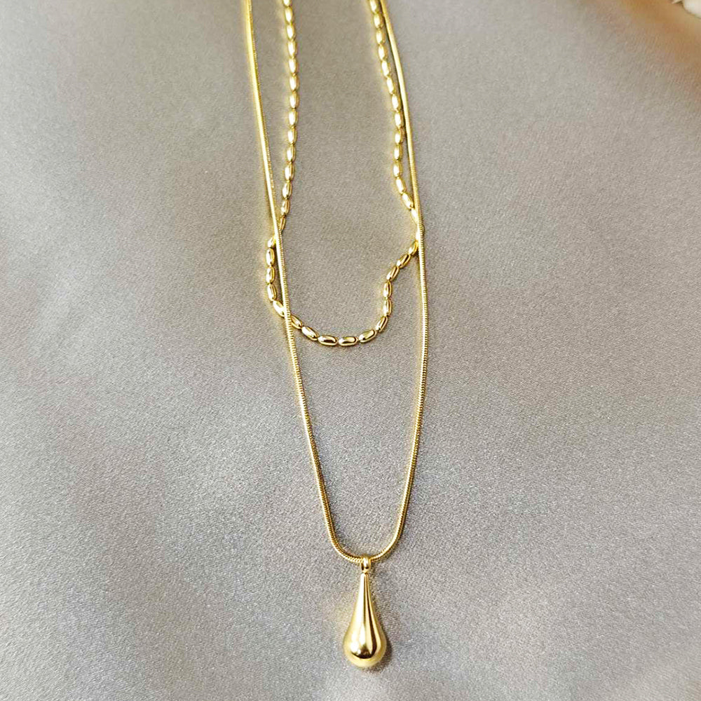 18K Gold Plated Double Layer Teardrop Pendant Necklace