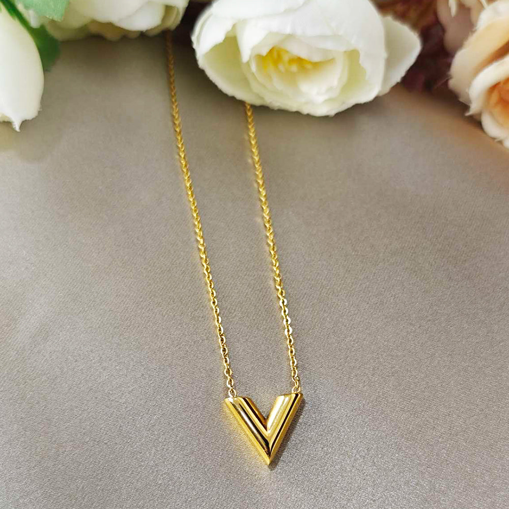 18K Gold Plated V shape Pendant Necklace