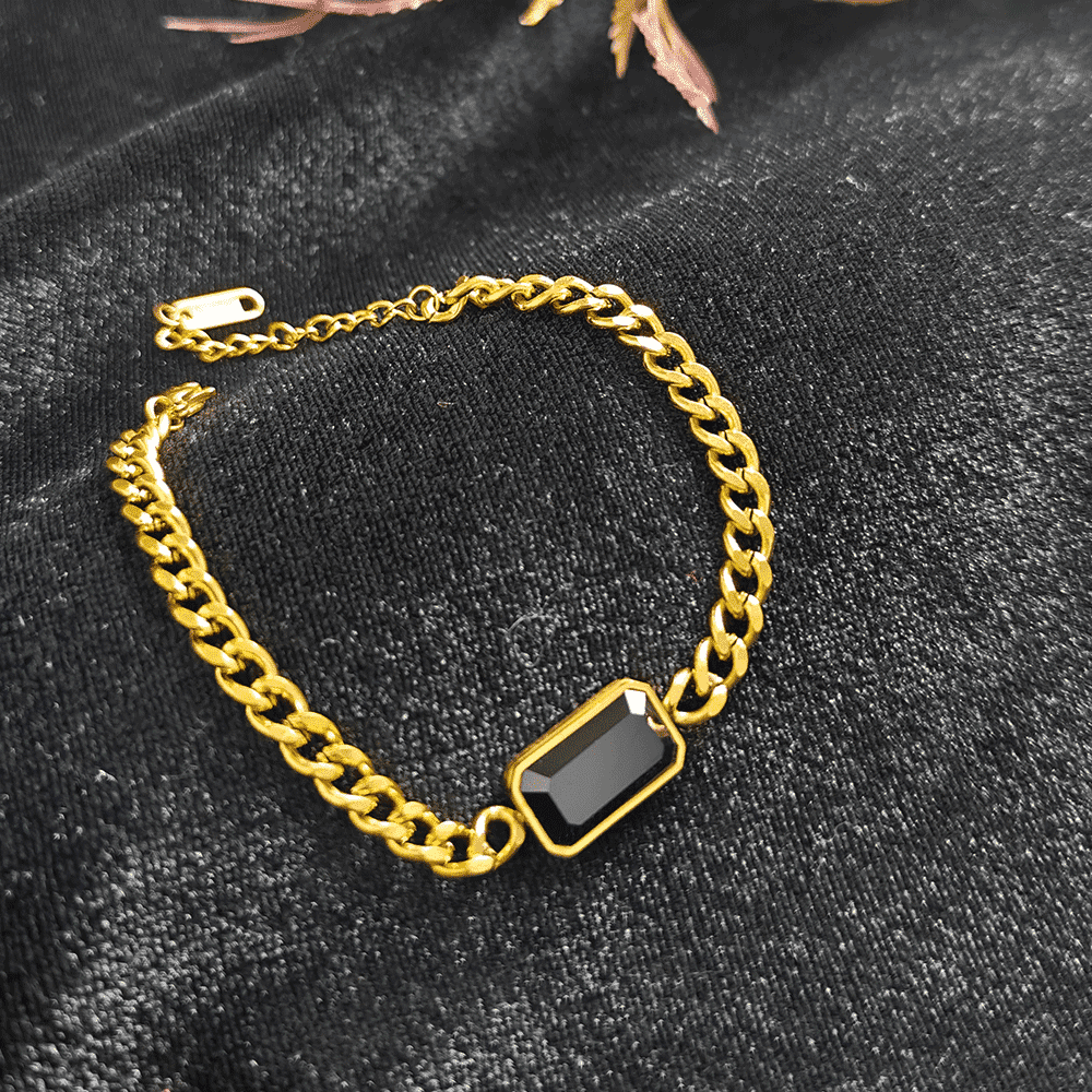 18k Gold plated black charm bracelet - Aura Bling