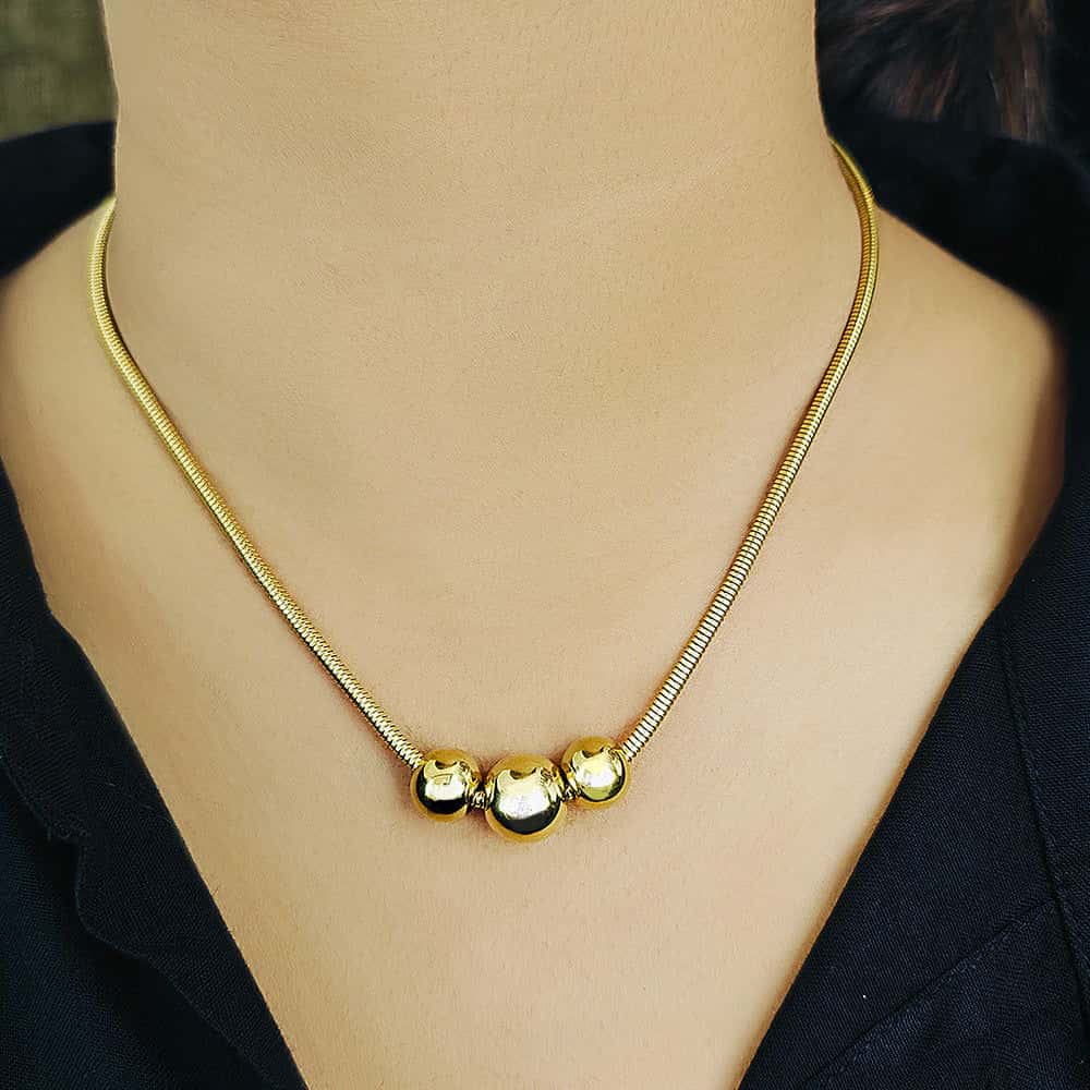 18k gold ball with snake chain - Aura Bling
