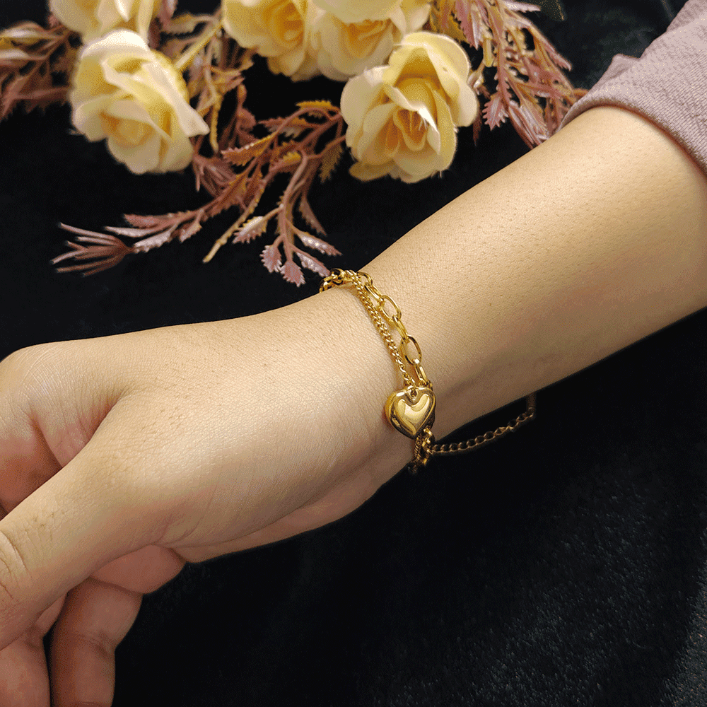18k gold plated Layered Heart Chain Bracelet