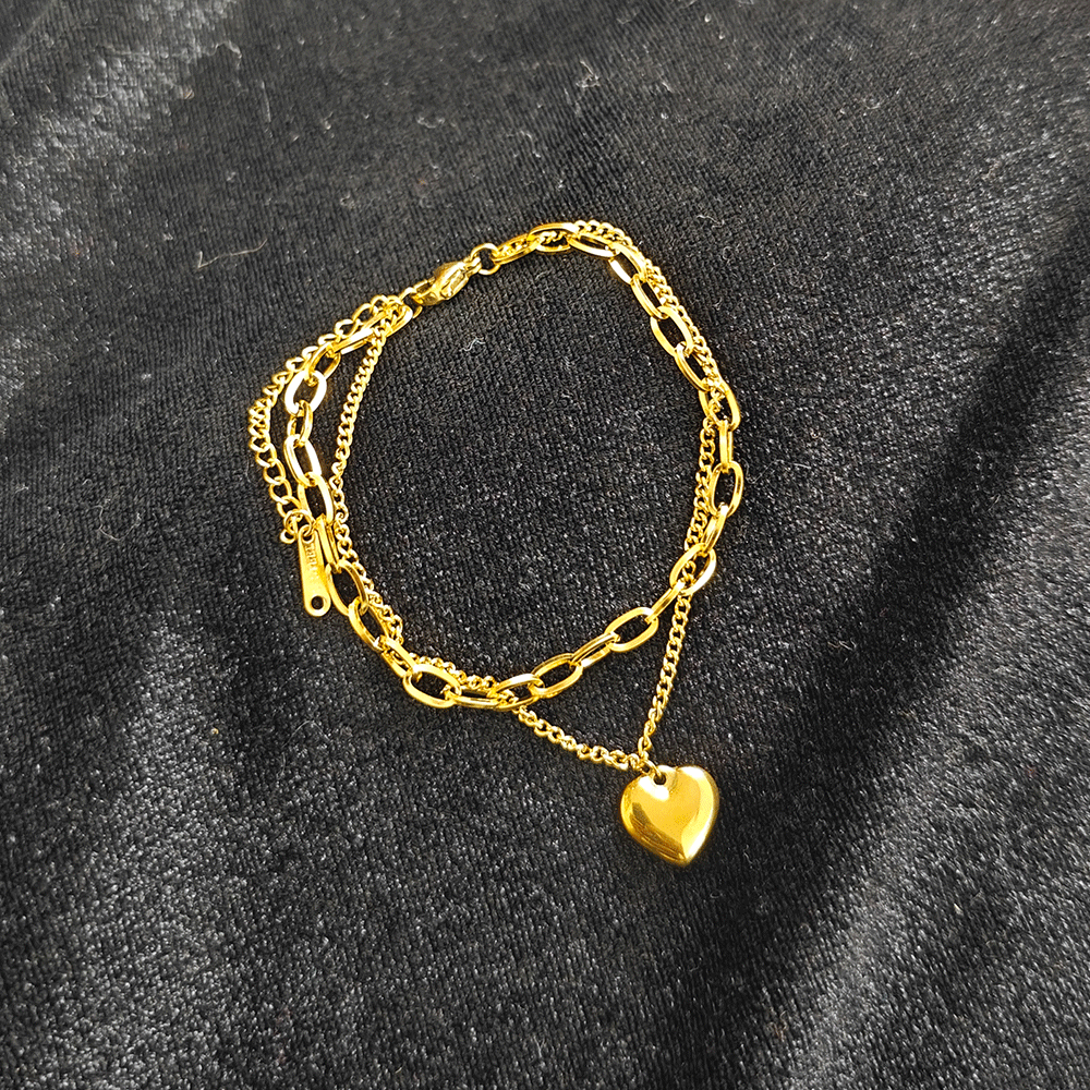 18k gold plated Layered Heart Chain Bracelet