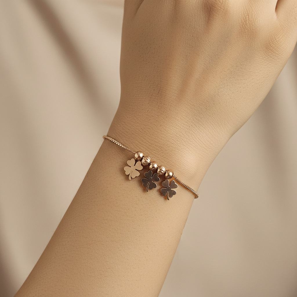 Rose gold three clover charm bracelet