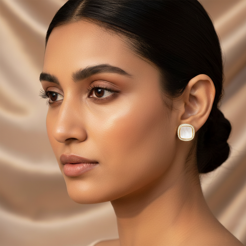 18K Gold Plated Modern Square Diamond Studded Earring
