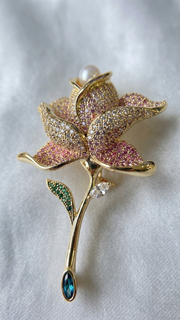 Pink Crystal Floral Statement Brooch
