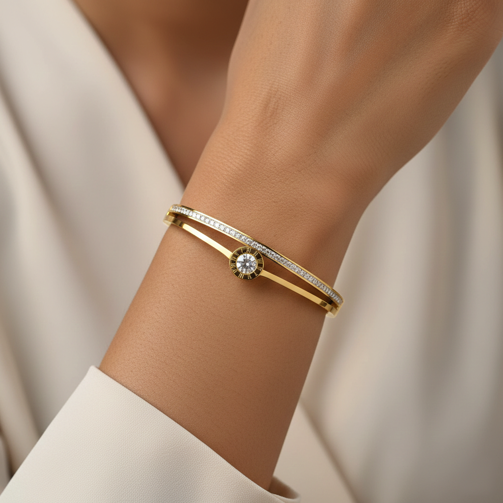 Solitaire Diamond Gold Kada Bracelet