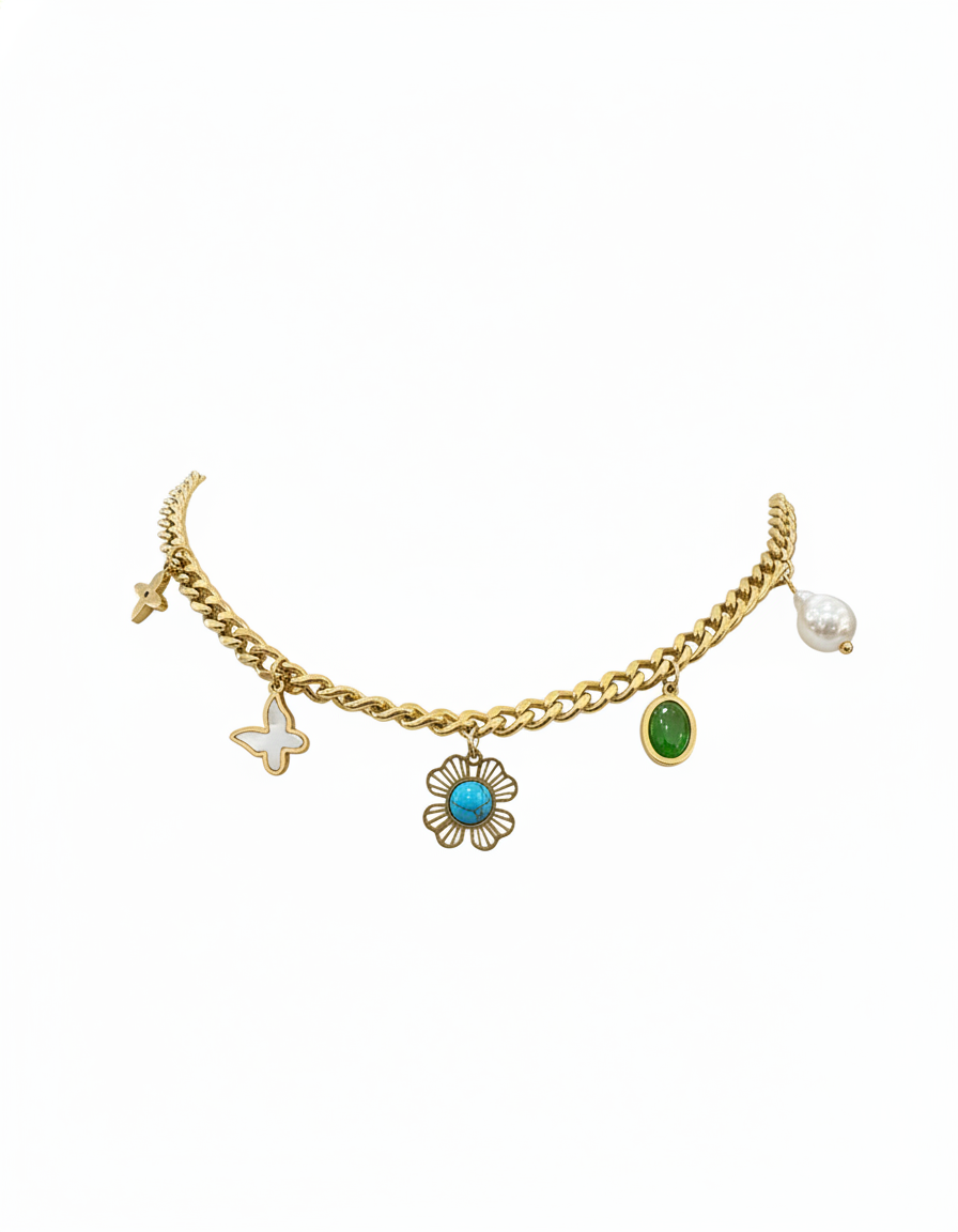 Multi Charm Statement Chain Necklace