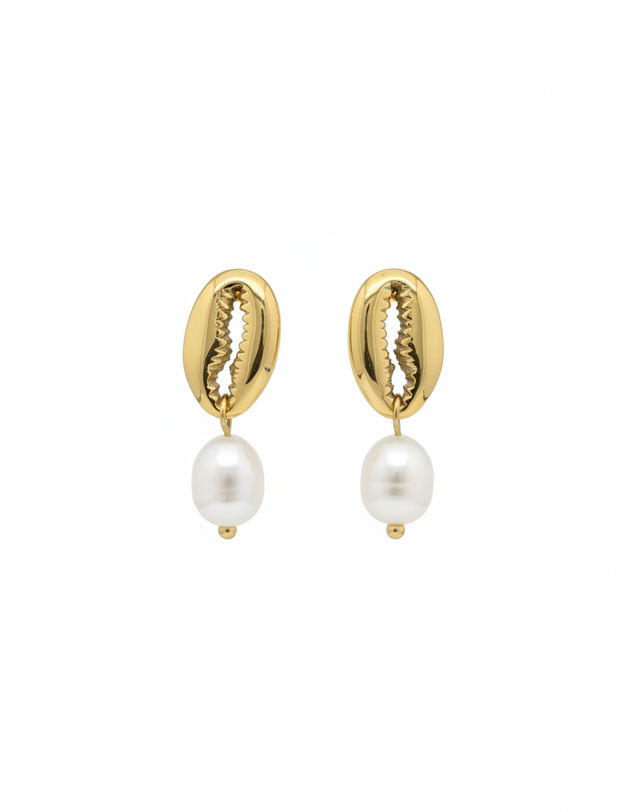 Cowrie Pearl Drop Summer Earrings