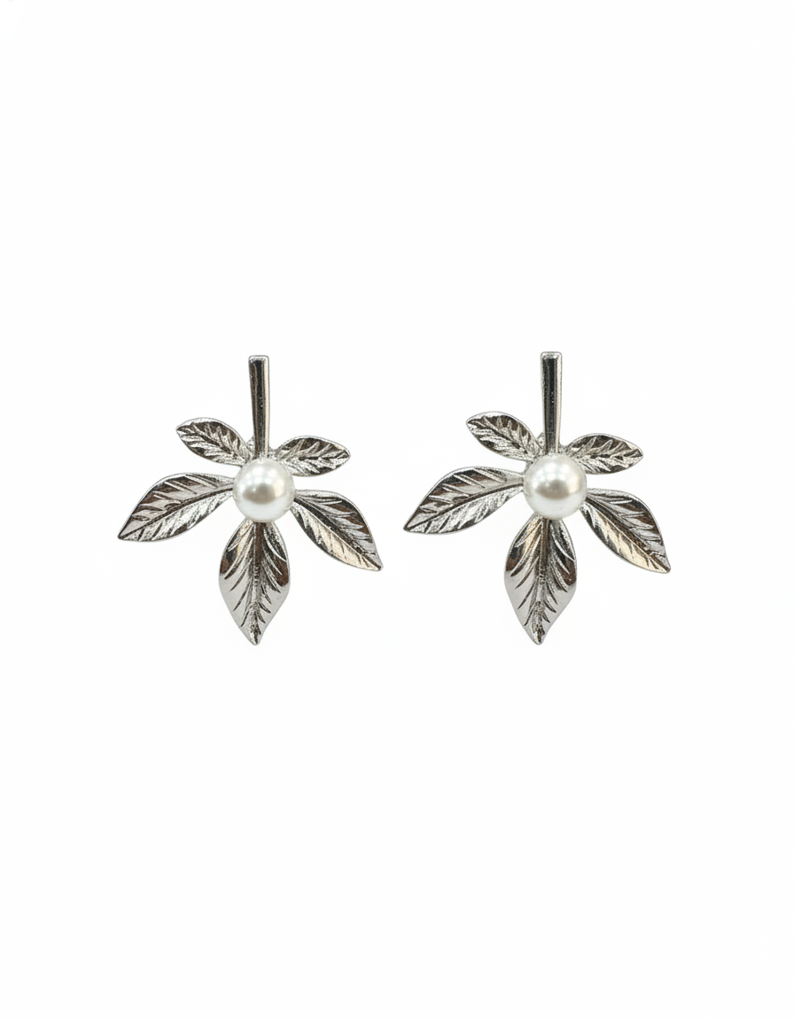 Leaf Pearl Summer Stud Earrings