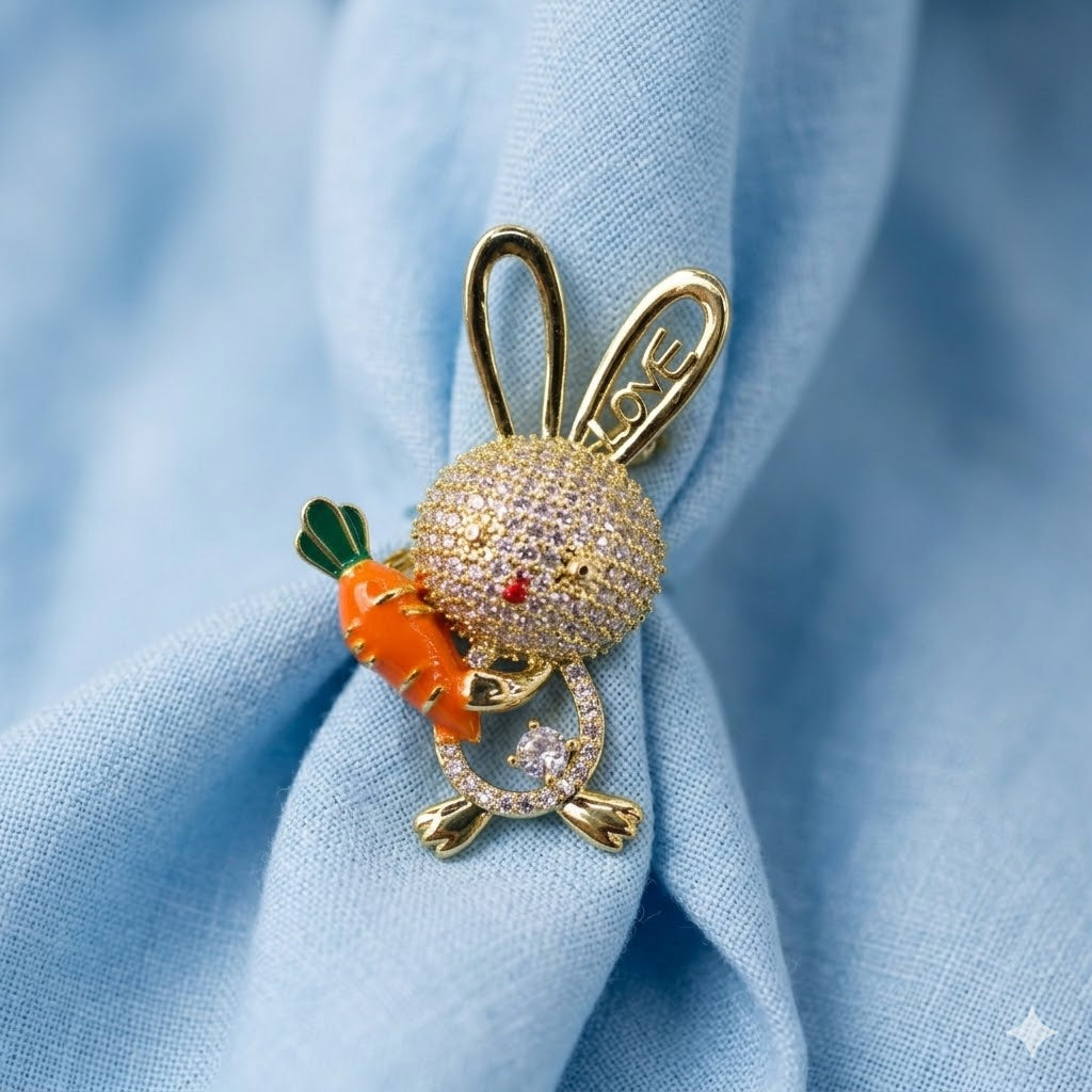 Bunny Carrot Crystal Brooch
