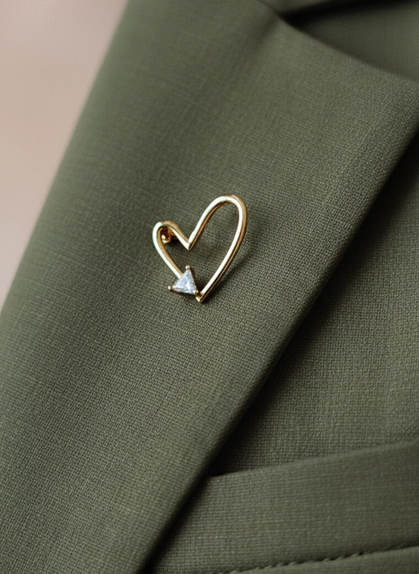 Open Heart Brooch with Triangle Stone Accent