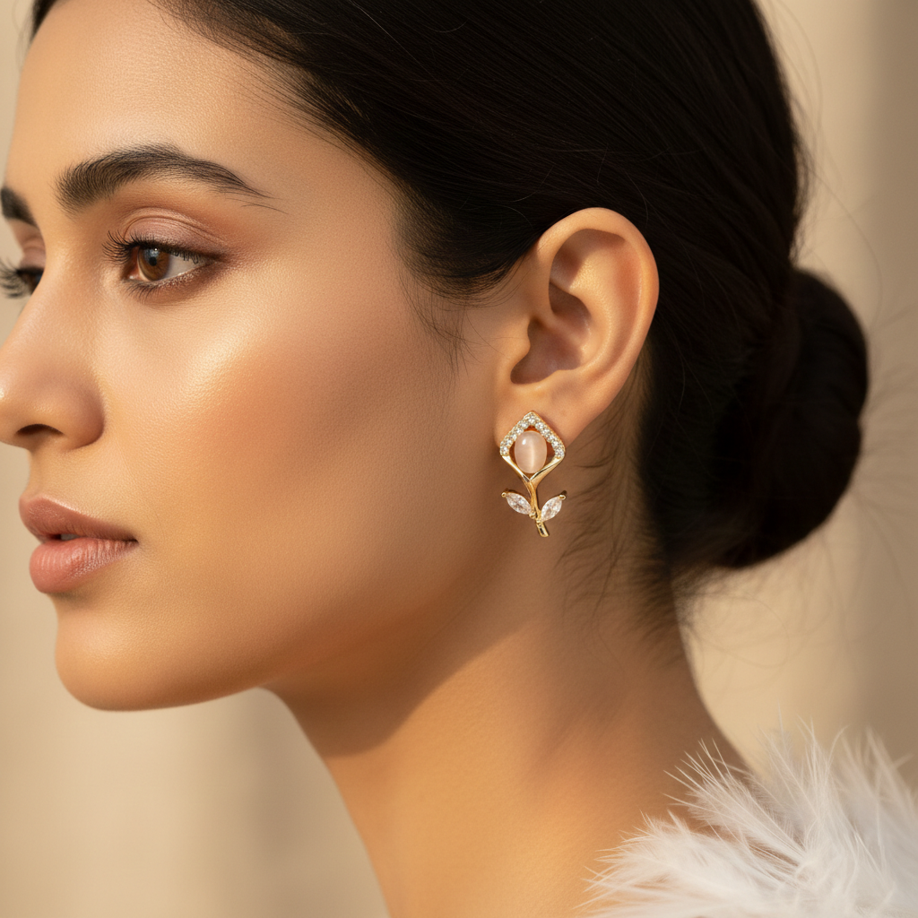 Rose Gold Flower Shape Earrings