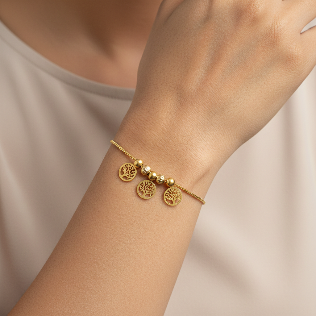 Rose Gold Tree Of Life Charm Chain Bracelet