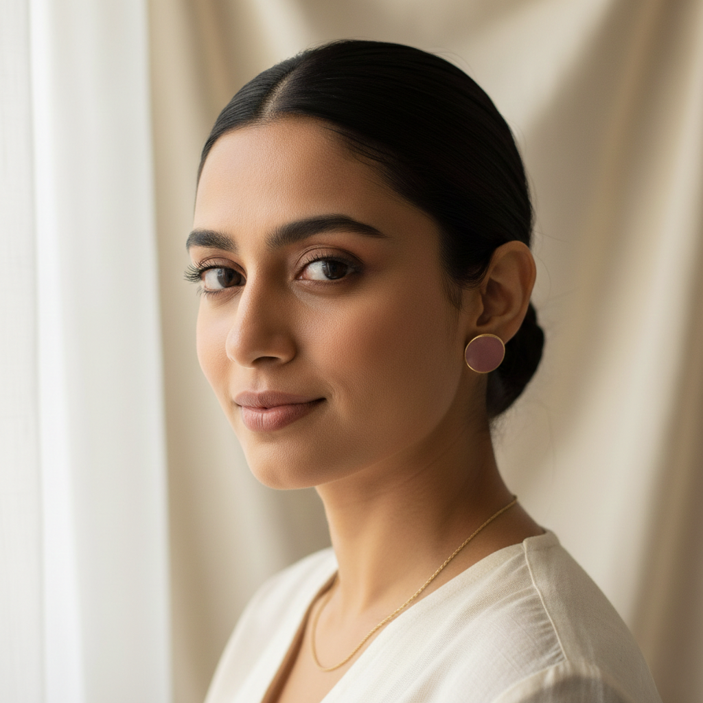 Gold Plated Round Pink Earring