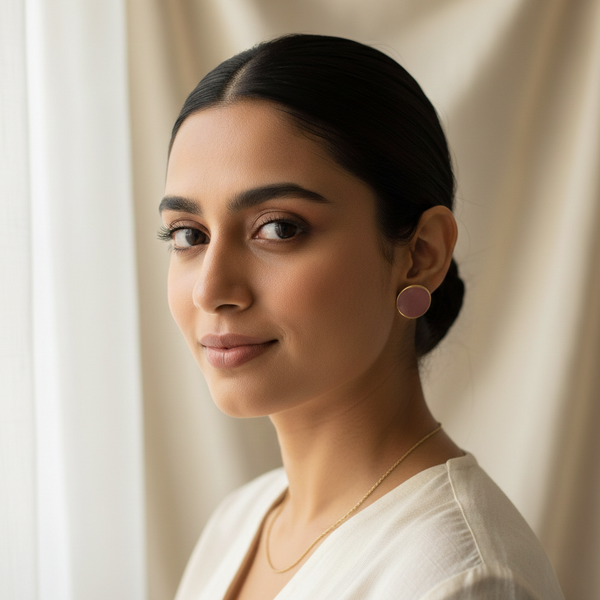 Gold Plated Round Pink Earring