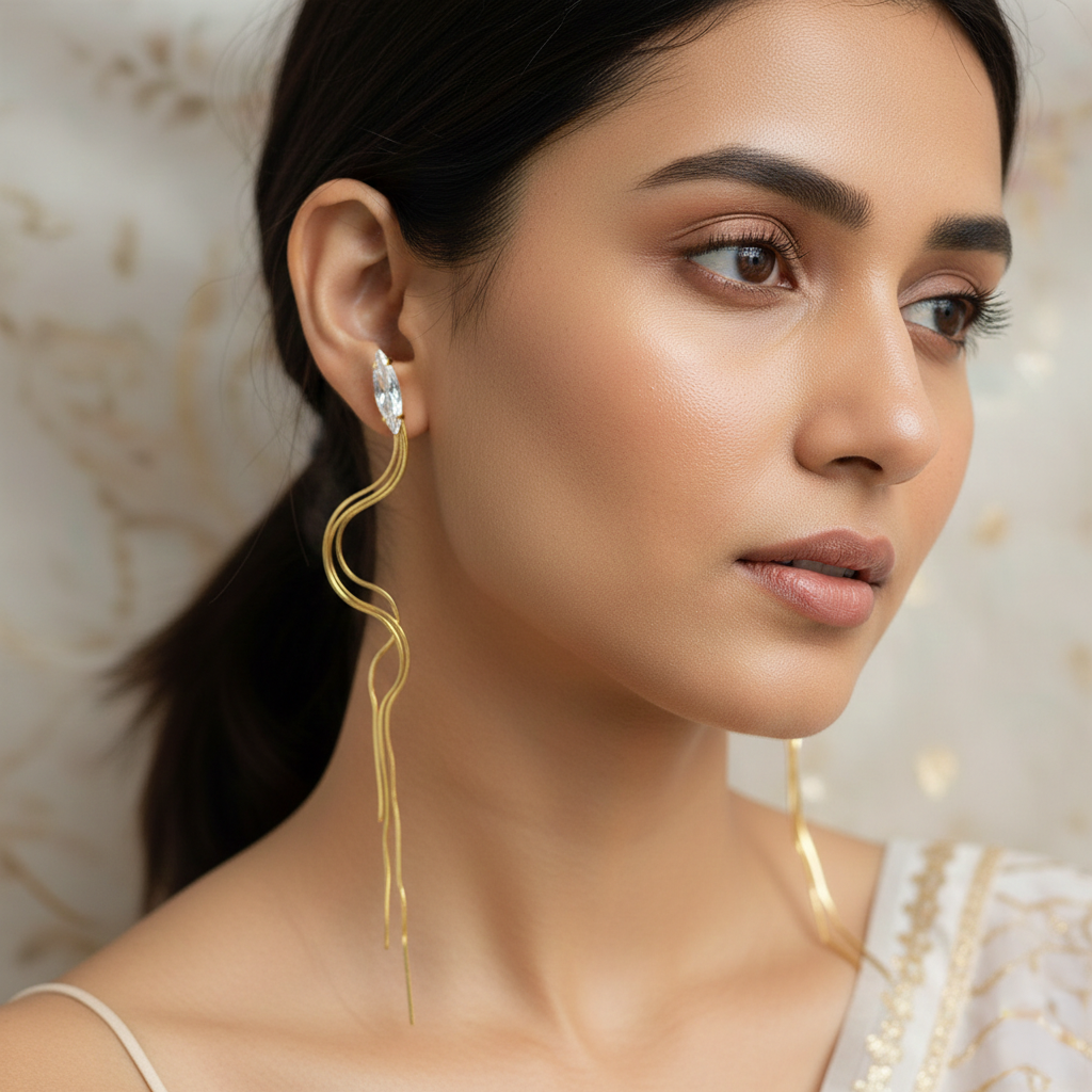 Boat Diamond Gold Dangler Earrings