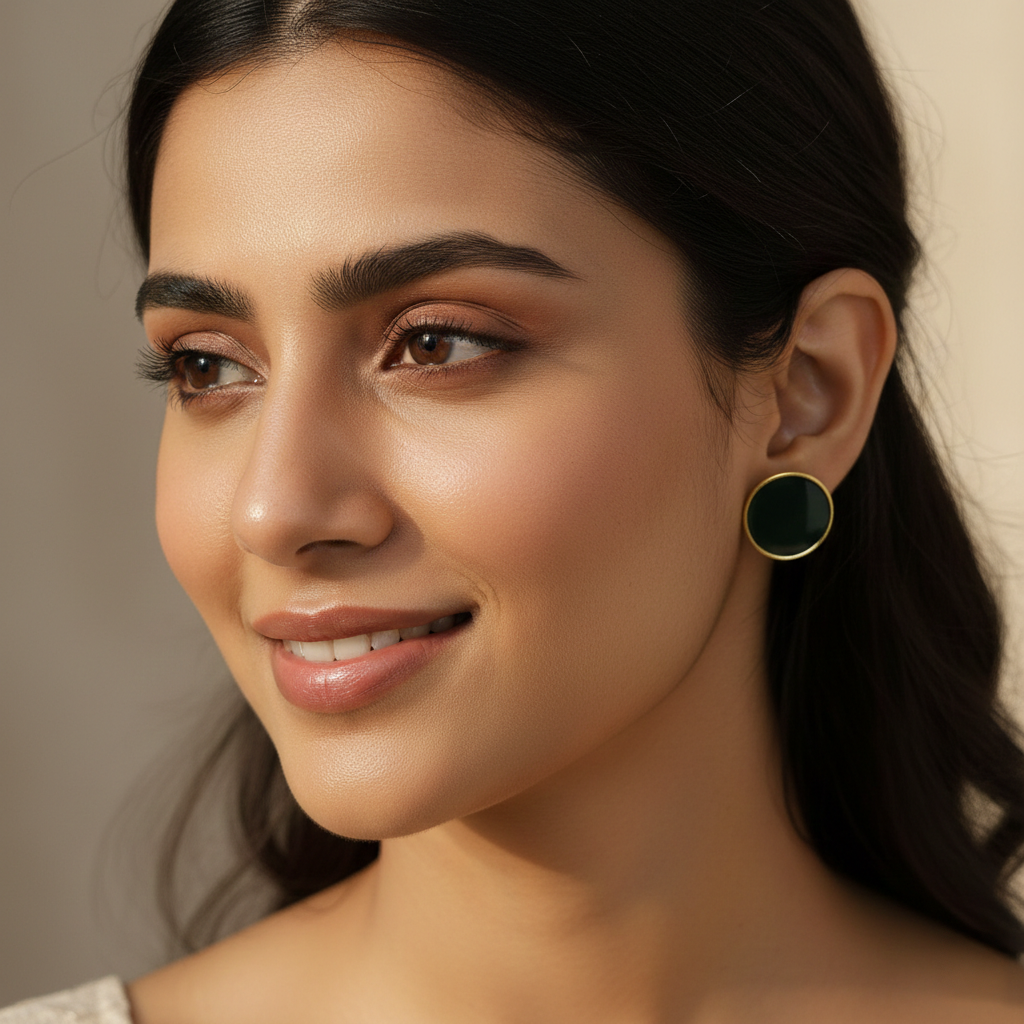 Gold Plated Round Green Earring