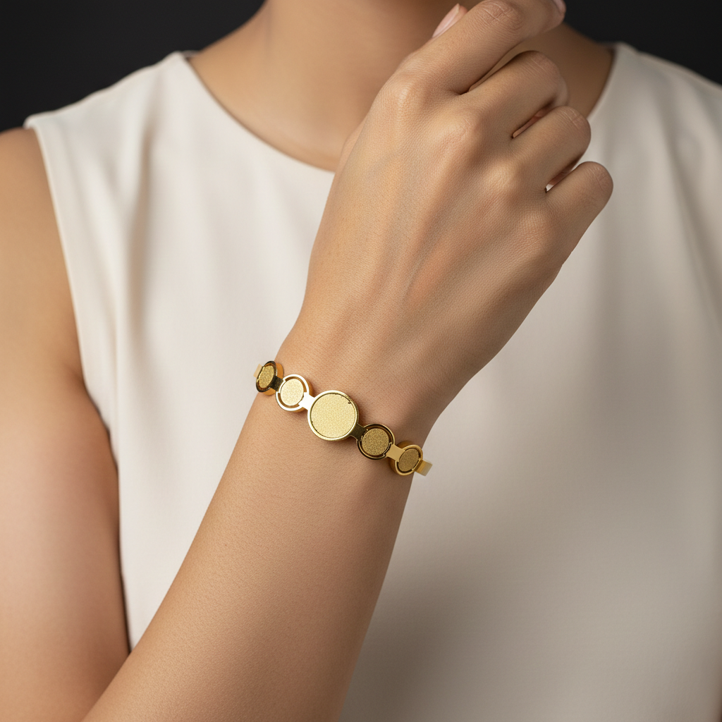 Gold Plated Textured Discs Bracelet