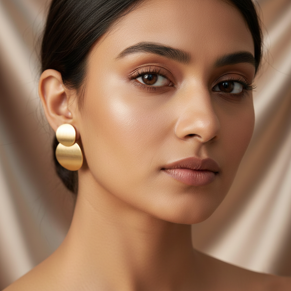18K Gold Plated Round Shaped Double Layered Earrings