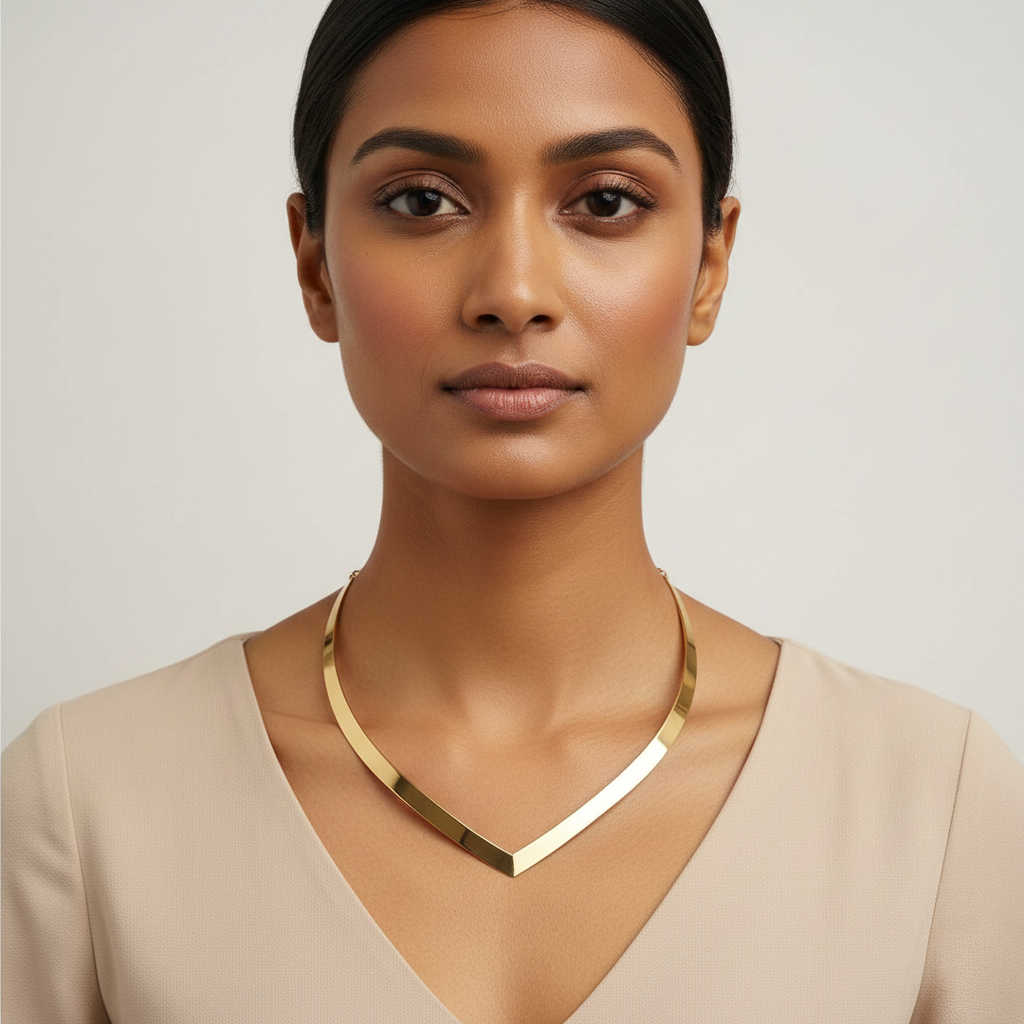 18K Gold Plated Plain Petal Shaped Necklace