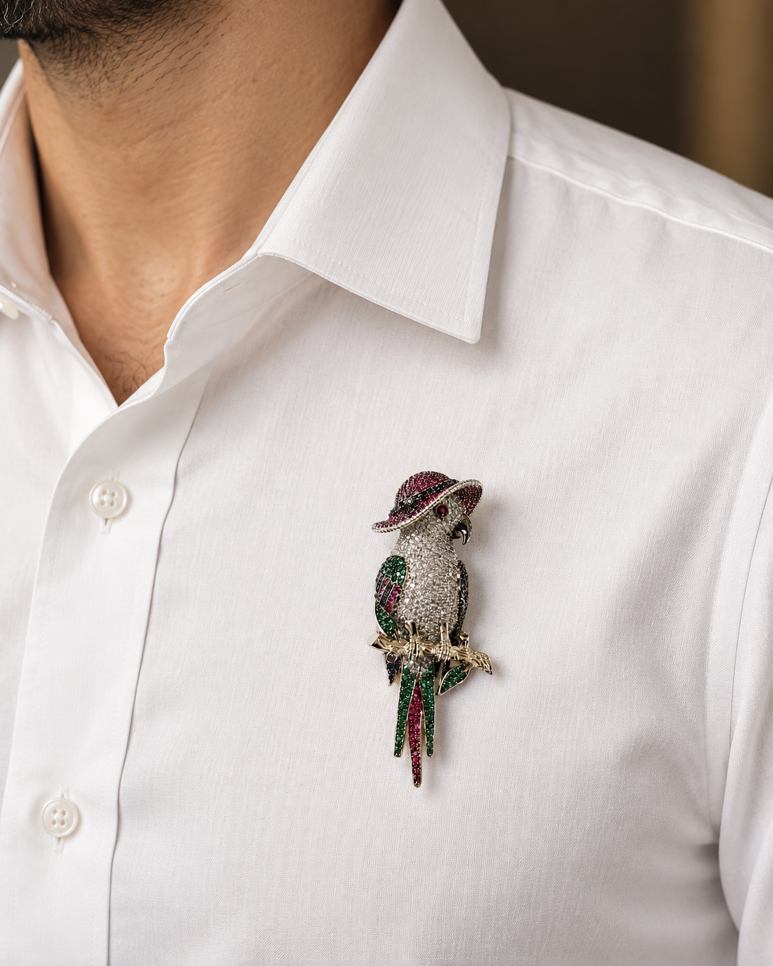 Crowned Parrot Brooch